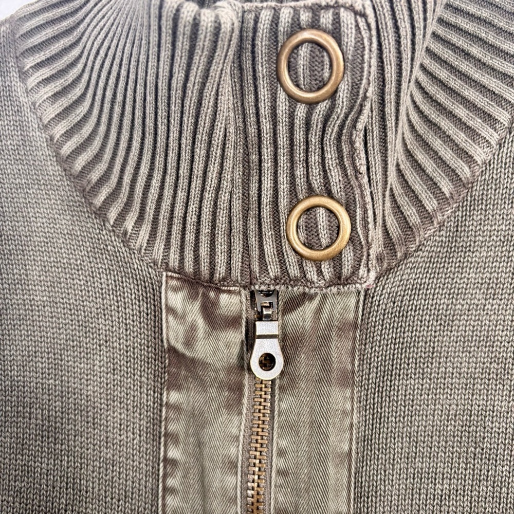 RuffHewn Full-Zip Mock Neck Cotton Knit Cardigan Sweater - Olive - Large - Picture 6 of 8